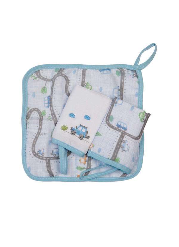 Papi - Paninho de Boca Bordado Carros com Prendedor de Chupeta Azul 3