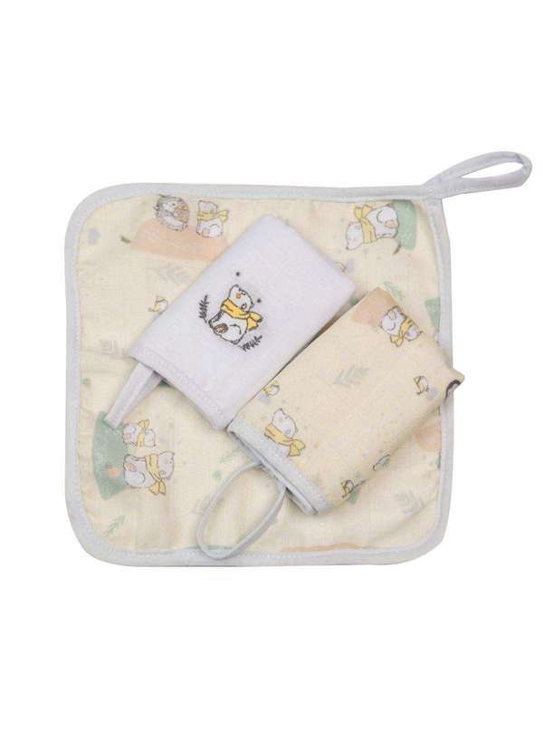 Papi - Paninho de Boca Bordado Urso Soft com Prendedor de Chupeta Bege