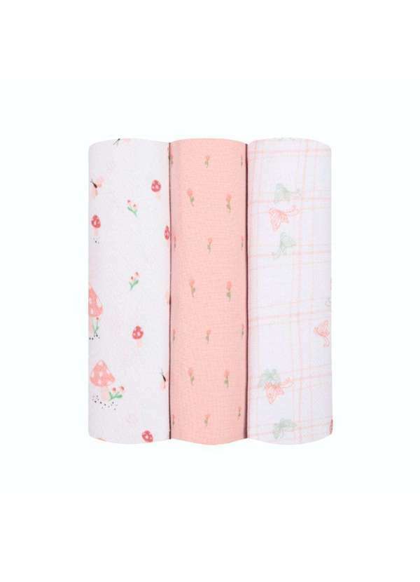 Papi - Cueiro Flanelado Estampado Cogumelo Contém 03 Un Papi Rosa