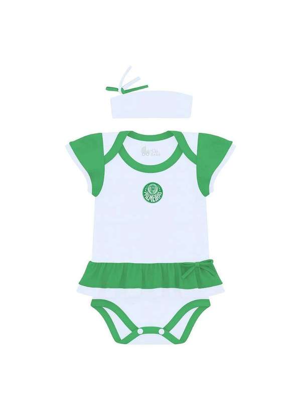 Revedor - Body Vestido Bebê Palmeiras com Tiara Oficial Branco 2