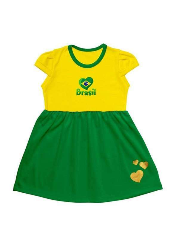 Torcida Baby - Vestido Infantil Brasil Verde e Amarelo Torcida Baby Amarelo