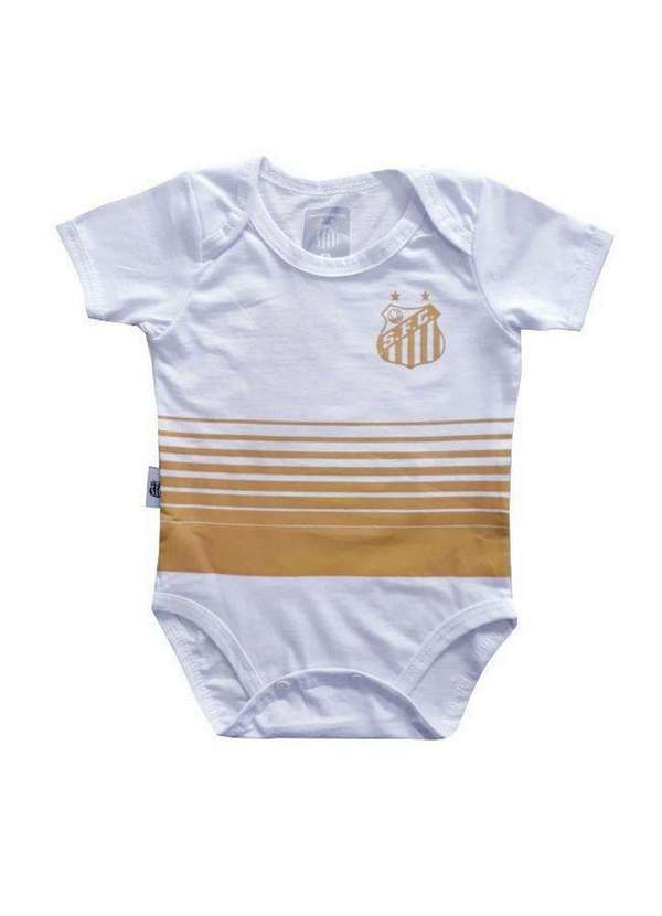 Revedor - Body Bebê Santos Estampa Dourada Oficial Branco