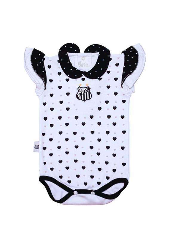 Revedor - Body Bebê Santos Pólo Estampa de Corações Oficial Branco