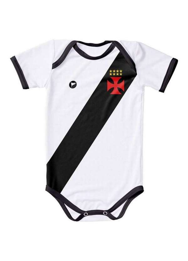 Torcida Baby - Body Bebê Vasco com Proteção Uv Branco Faixa Preta Oficial Branco / Preto