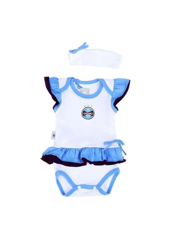Revedor - Body Vestido Bebê Grêmio com Tiara Oficial Branco