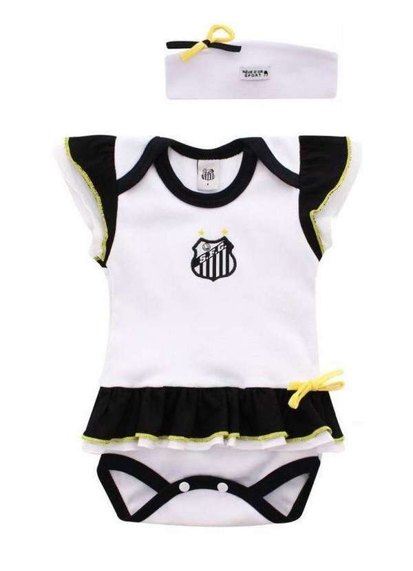Revedor - Body Vestido Bebê Santos com Tiara Oficial Branco