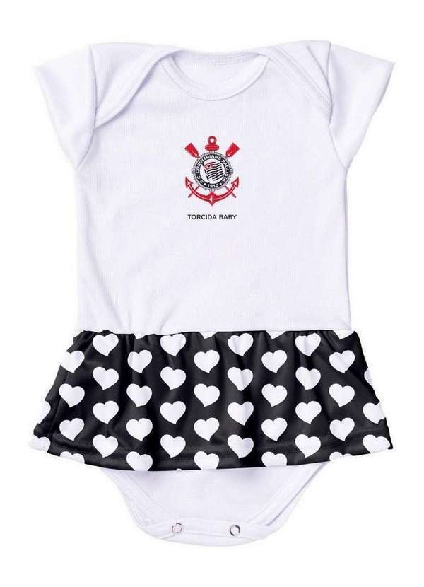 Torcida Baby - Body Vestido Corinthians Corações Torcida Baby Branco / Preto