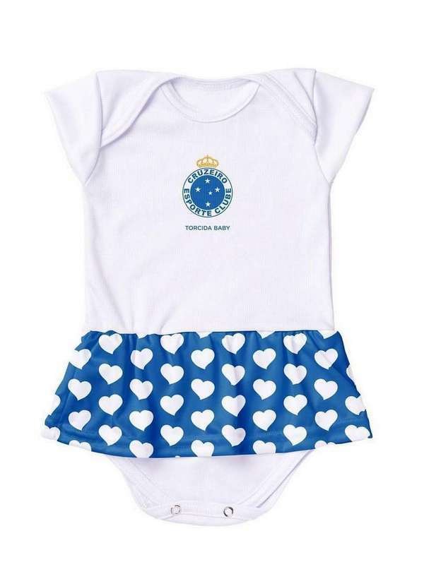 Torcida Baby - Body Vestido Cruzeiro Corações Torcida Baby Branco / Azul