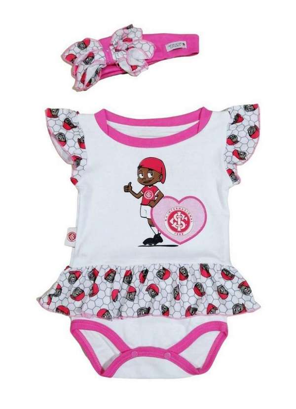 Revedor - Body Vestido Internacional Coração com Laço Oficial Branco / Rosa