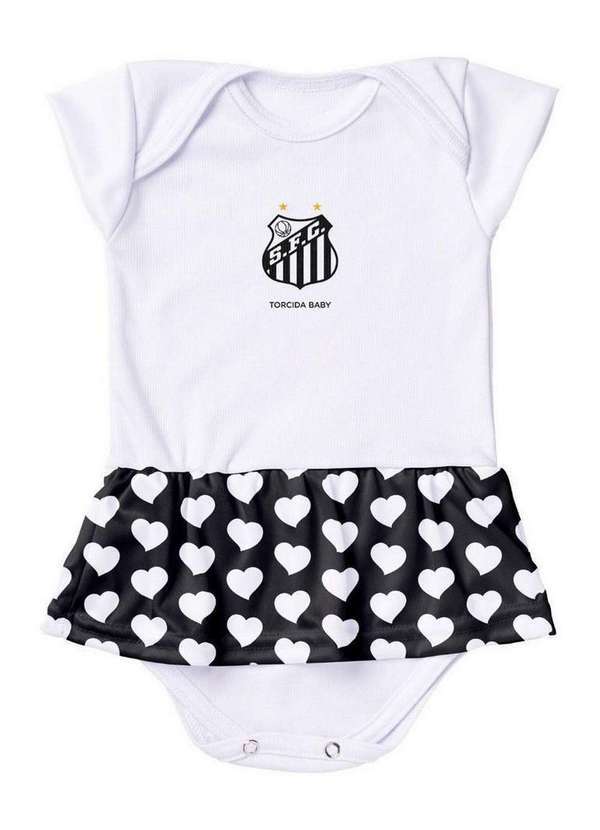 Torcida Baby - Body Vestido Santos Corações Torcida Baby Branco / Preto