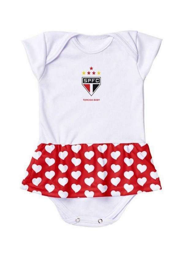 Torcida Baby - Body Vestido São Paulo Corações Torcida Baby Branco / Vermelho