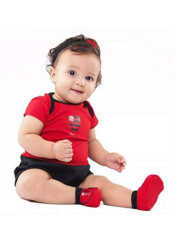 Torcida Baby - Kit Bebê Flamengo 3 Peças Menina Torcida Baby Vermelho 3