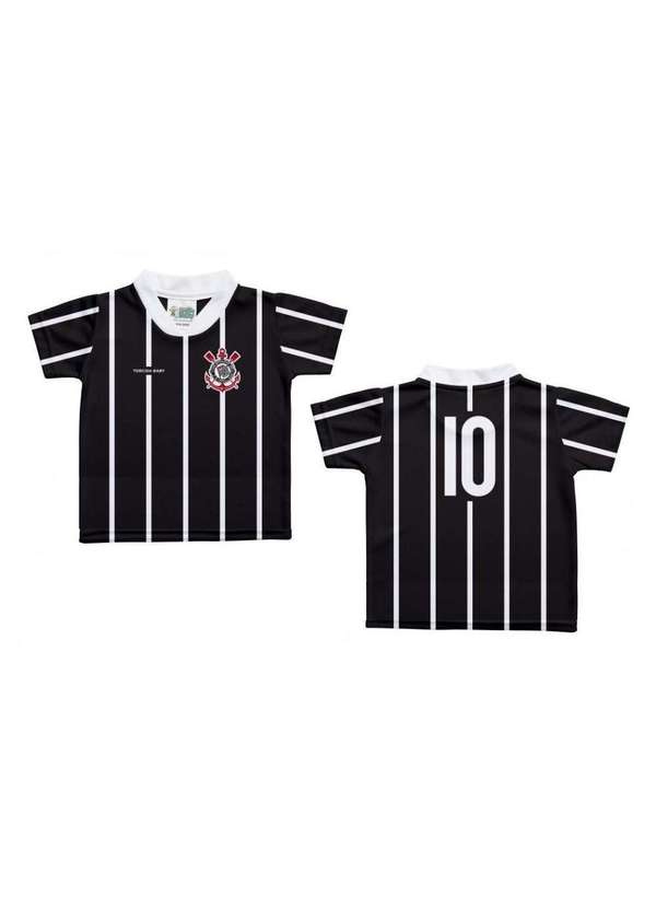Torcida Baby - Camiseta Bebê Corinthians Listras Preta - Torcida Baby Preto / Branco 1