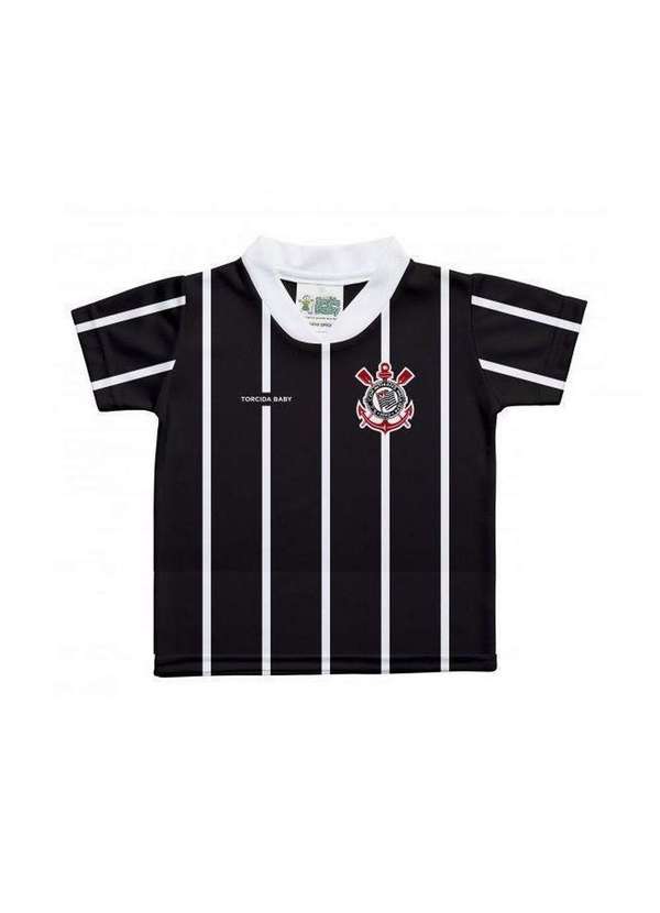 Torcida Baby - Camiseta Bebê Corinthians Listras Preta - Torcida Baby Preto / Branco 2
