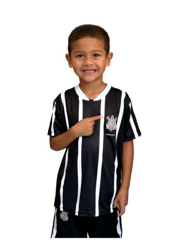 Torcida Baby - Camiseta Infantil Corinthians Listras Preta - Torcida Baby Preto / Branco