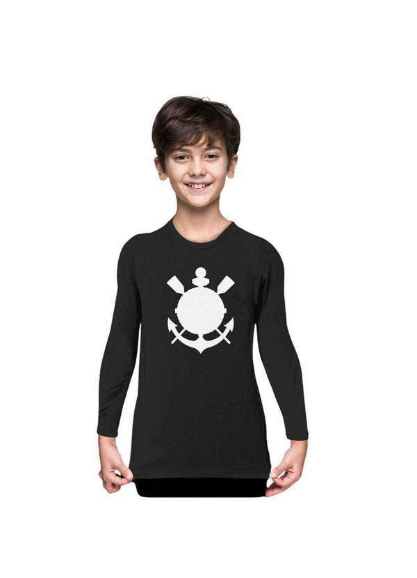 Revedor - Camiseta Infantil Corinthians Manga Longa Preta Unissex Preto