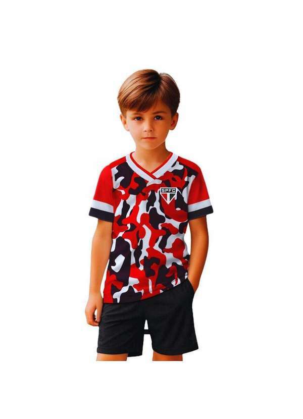 Revedor - Camiseta Infantil São Paulo Camuflada Tricolor Oficial Branco / Vermelho