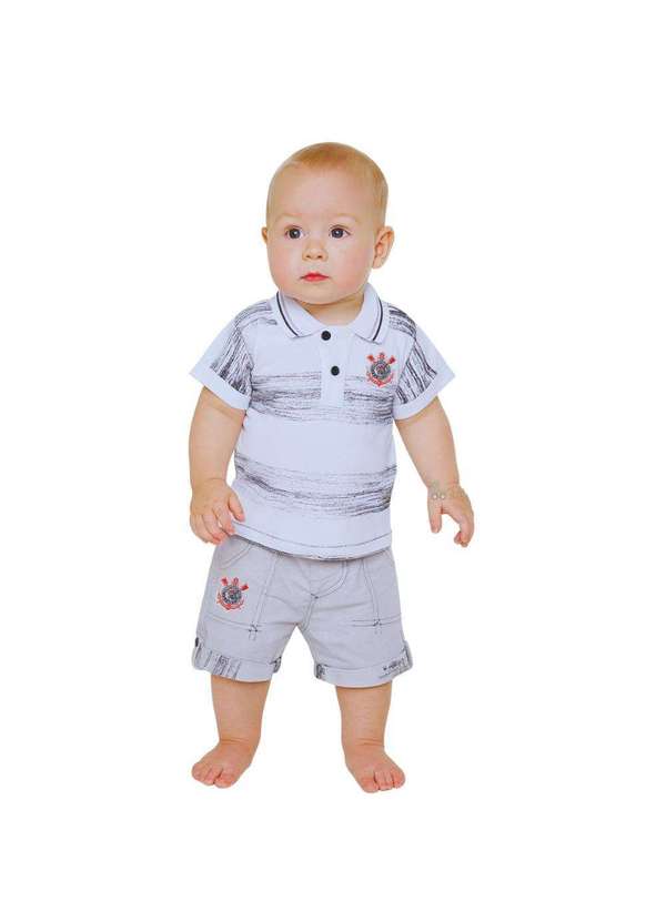 Revedor - Conjunto Bebê Corinthians Polo e Bermuda Oficial Preto / Branco