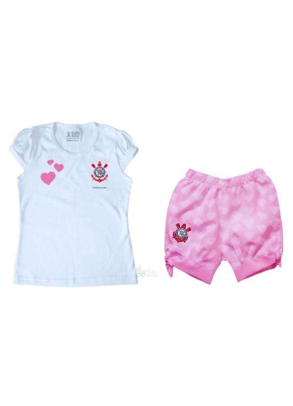 Torcida Baby - Conjunto Infantil Corinthians Rosa - Torcida Baby Branco / Rosa