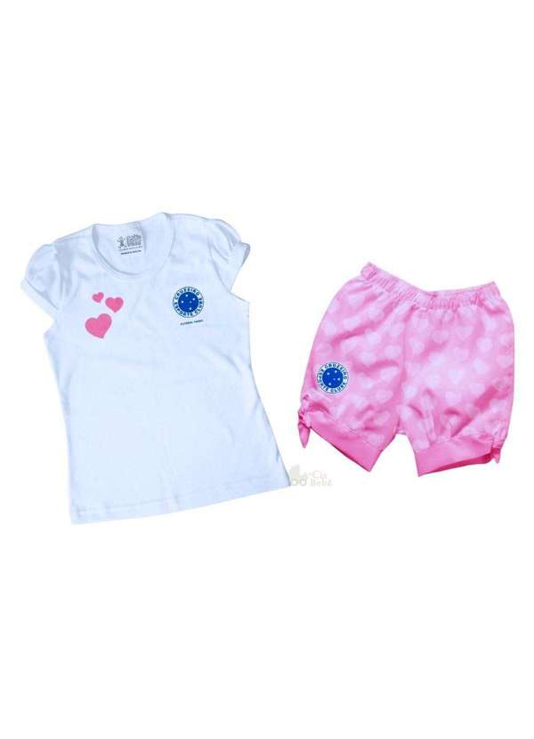 Torcida Baby - Conjunto Bebê Cruzeiro Rosa Oficial - Torcida Baby Branco / Rosa