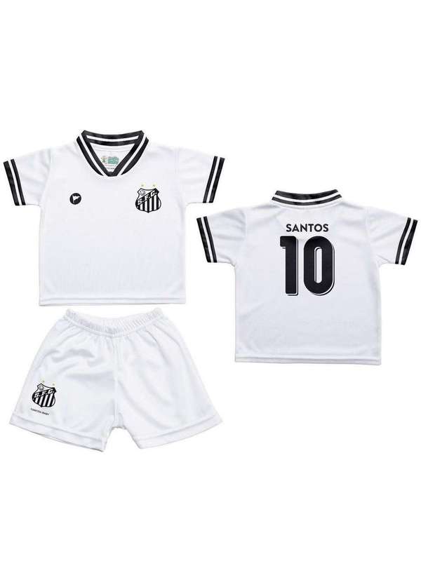 Revedor Conjunto Bebê Santos Uniforme Branco Torcida Baby Branco Preto