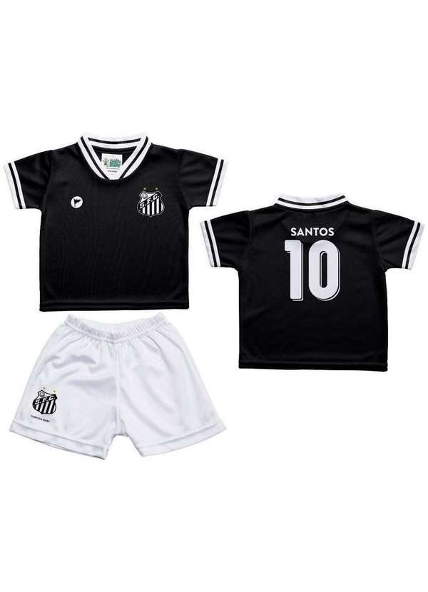 Revedor Conjunto Bebê Santos Uniforme Preto Torcida Baby Preto Branco