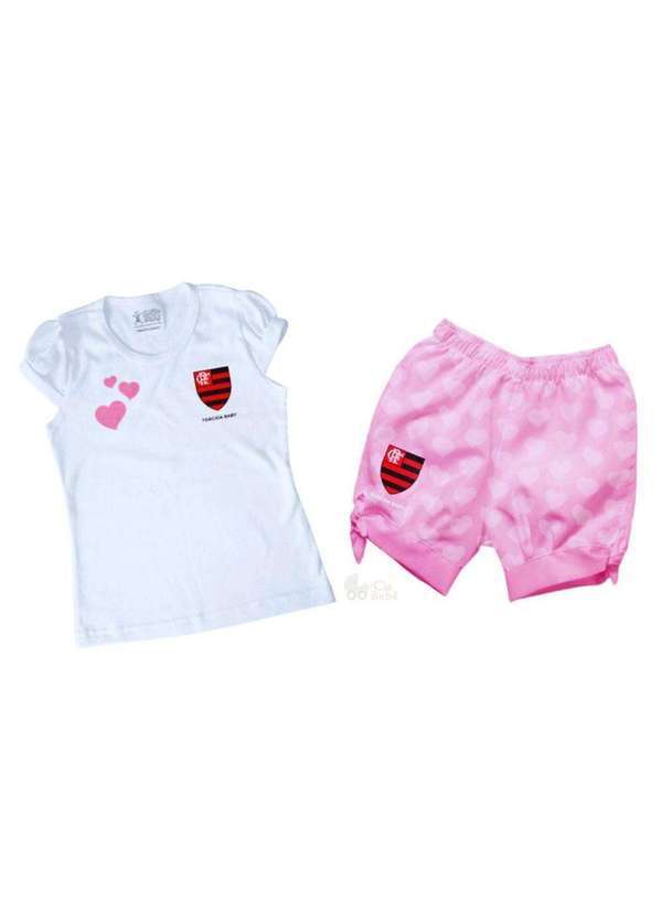 Torcida Baby - Conjunto Infantil Flamengo Rosa Oficial - Torcida Baby Branco / Rosa