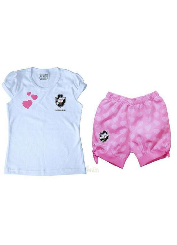 Torcida Baby - Conjunto Infantil Vasco Rosa - Torcida Baby Branco / Rosa