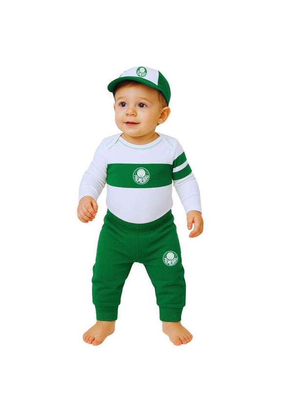 Revedor - Kit Bebê Palmeiras com Body Calça Boné Oficial Branco