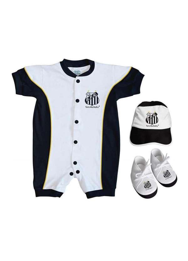Torcida Baby - Kit Bebê Santos 3 Peças Manga Curta - Torcida Baby Branco / Preto