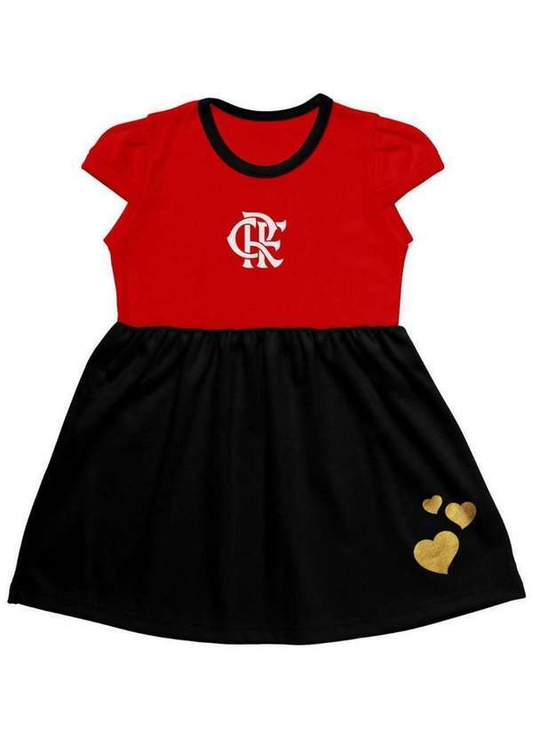 Torcida Baby - Vestido Flamengo Infantil Canelado Torcida Baby Vermelho / Preto