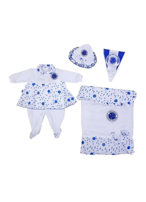 Revedor - Kit Saída Maternidade Cruzeiro Luxo Meninas Oficial Branco / Azul