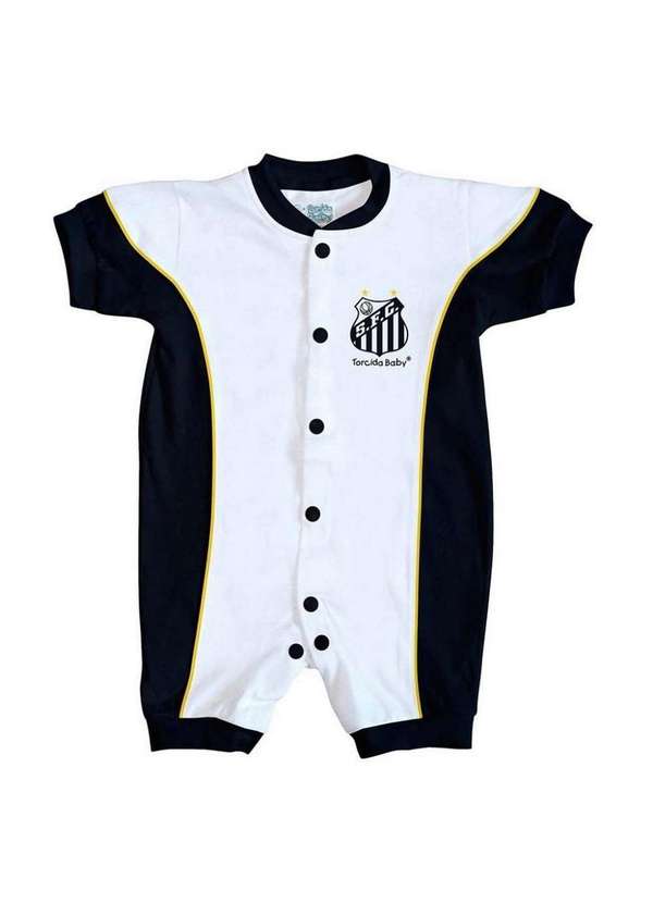 Torcida Baby - Macacão Bebê Santos Manga Curta Torcida Baby Branco / Preto