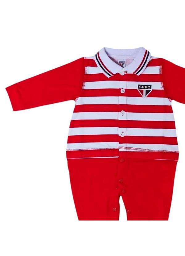 Revedor - Macacão Bebê São Paulo Longo Listras Oficial Vermelho 4