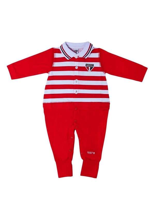 Revedor - Macacão Bebê São Paulo Longo Listras Oficial Vermelho 5