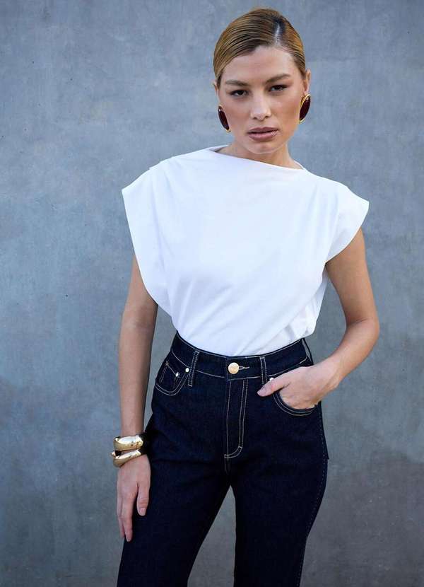 Laccord - Blusa com Drapeado nos Ombros Branco 2