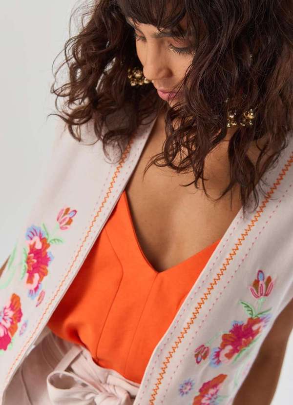 Laccord - Blusa de Alca Decote V Laranja