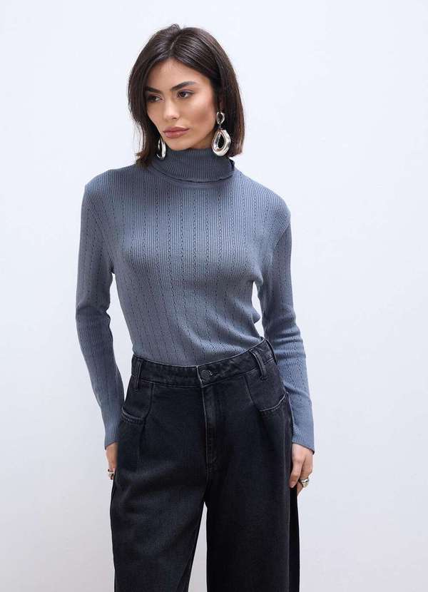 Laccord - Blusa de Tricot Gola Role Cinza 1