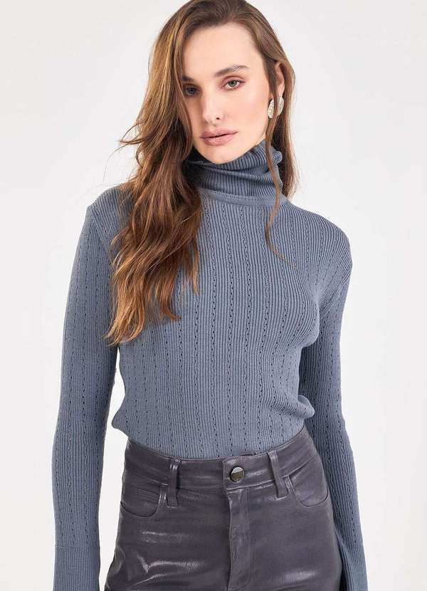 Laccord - Blusa de Tricot Gola Role Cinza 3