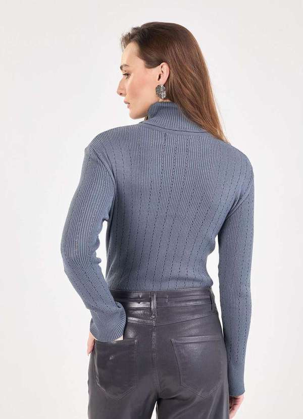 Laccord - Blusa de Tricot Gola Role Cinza 6