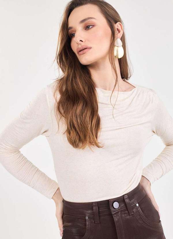 Laccord - Blusa Decote Canoa com Drapeado no Ombro Branco 3