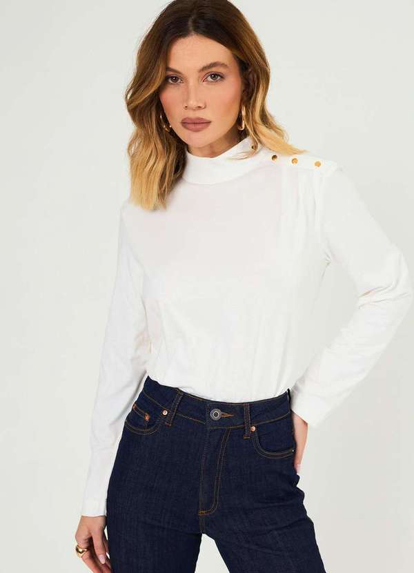 Laccord - Blusa Gola Alta com Botoes Branco 1