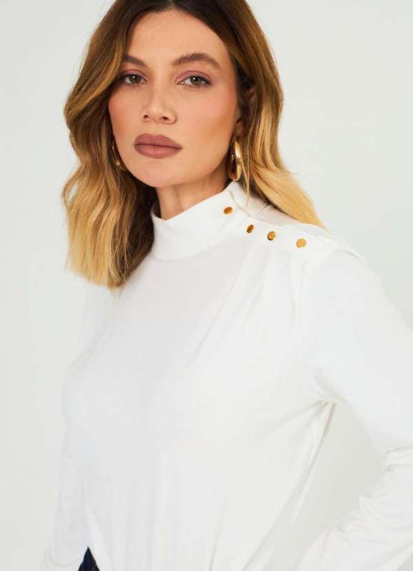 Laccord - Blusa Gola Alta com Botoes Branco 2