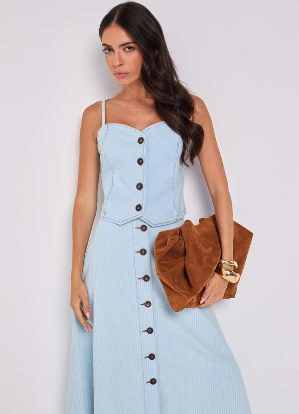 Laccord - Blusa Jeans Alca Risca de Giz Azul