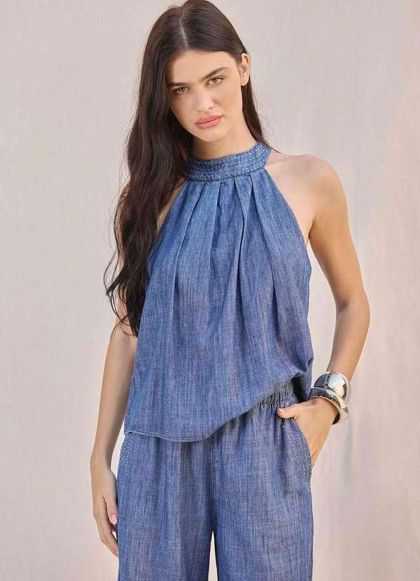 Laccord - Blusa Jeans Leve Denim Medio Azul