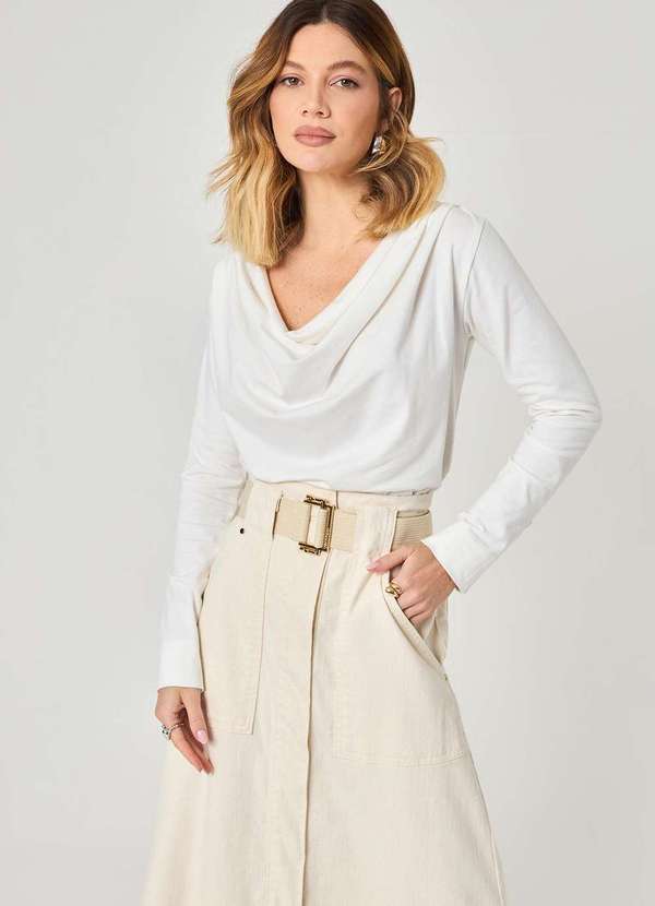 Laccord - Blusa Manga Longa com Decote Bobo Branco 1