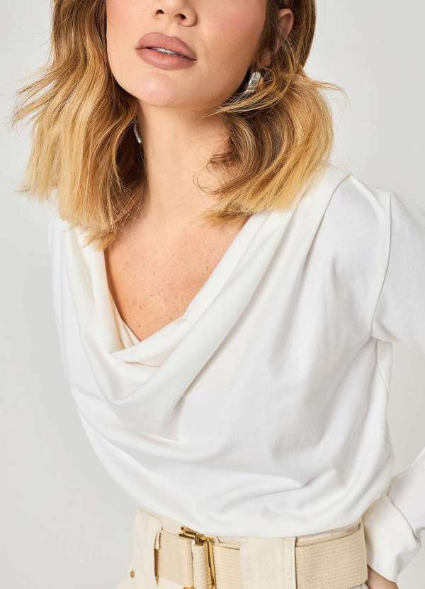 Laccord - Blusa Manga Longa com Decote Bobo Branco 2