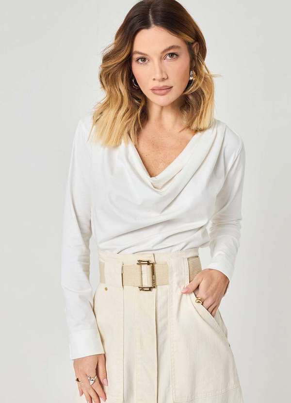 Laccord - Blusa Manga Longa com Decote Bobo Branco 3