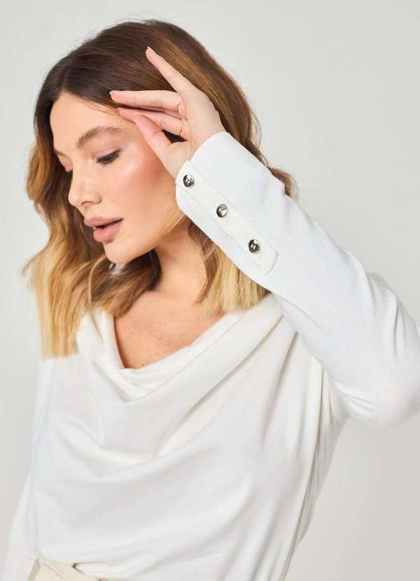 Laccord - Blusa Manga Longa com Decote Bobo Branco 4