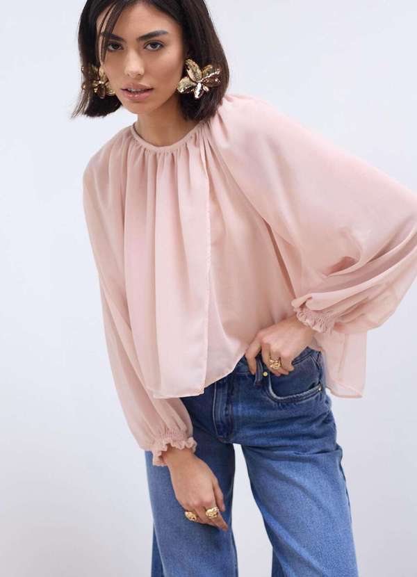 Laccord - Blusa Manga Longa com Transpasse Rosa